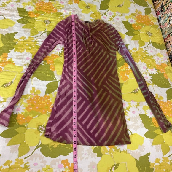 Y2K Geo Striped Tie Dye Henley Layering Top - Picture 7 of 14